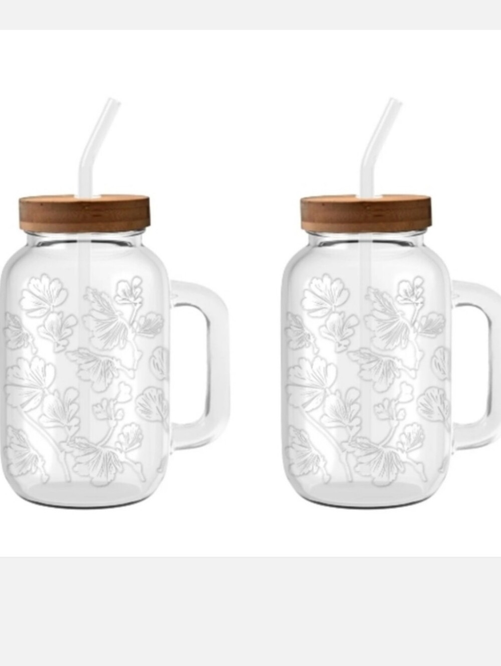 New 4 Pk  The Pioneer Woman Palmer Embossed Glass 32oz Tumbler with Wood Lid